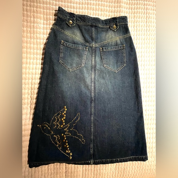 Red Valentino Denim Skirt with Gold Floral Design - Picture 7 of 14